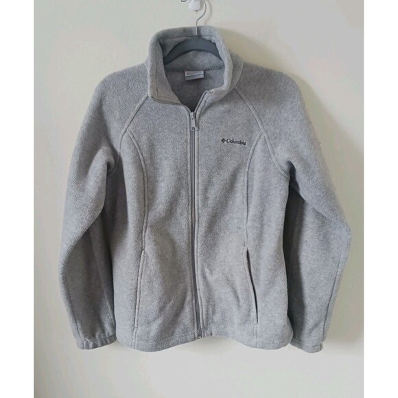 Columbia Jackets & Blazers - Columbia Fleece Jacket Womens Size M Light Gray Full Zip Outdoor Coat Pockets